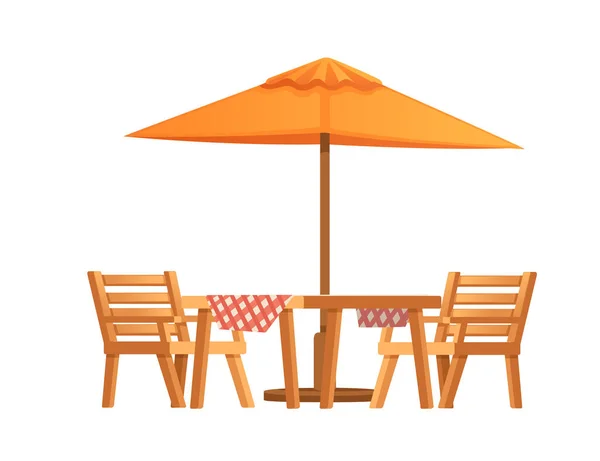 Asztal Székek Esernyő Terasz Park Vagy Kávézó Vektor Illusztráció Iziolált — Stock Vector