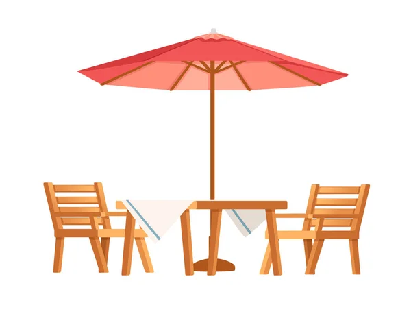 Tisch Mit Stühlen Und Sonnenschirm Für Terrassenpark Oder Café Vektorillustration — Stockvektor