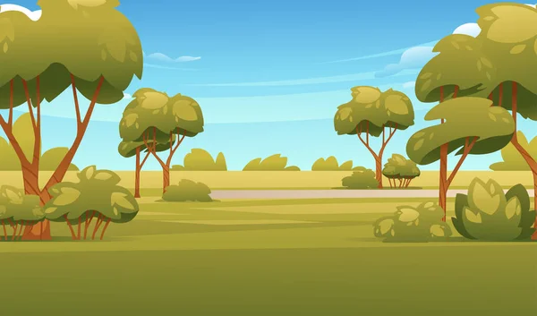 Весняний Або Літній Парк Пейзаж Деревами Сонячним Блакитним Небом Векторні — стоковий вектор