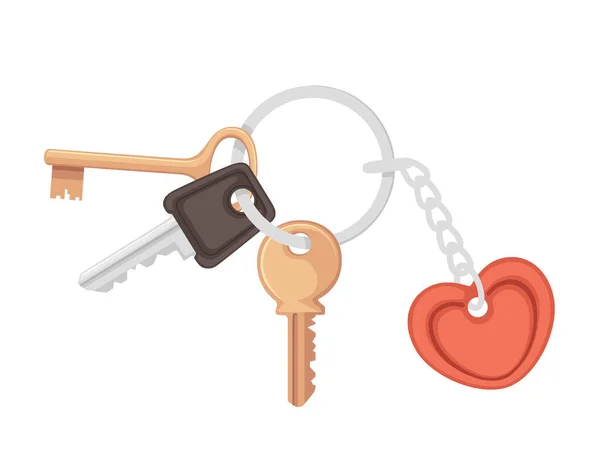 具有不同键向量的红心钥匙链在白色背景上被隔离 — 图库矢量图片