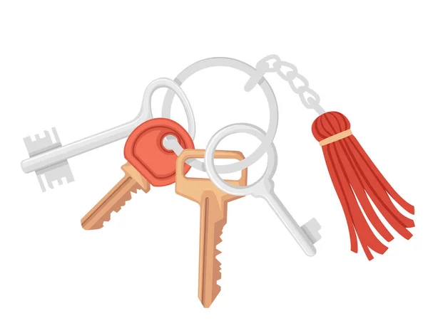 带有不同键向量的钢环主钥匙链在白色背景上被隔离 — 图库矢量图片