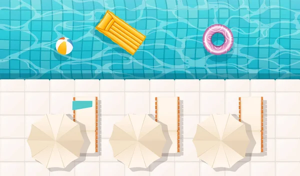 Schwimmbad Mit Klarem Wasser Gummiring Und Schwimmenden Matratzen Keramikfliesen Auf — Stockvektor