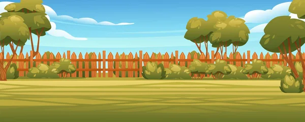 Backyard Ξύλινο Φράχτη Φράχτη Ηλιόλουστο Ουρανό Καλοκαίρι Φόντο Διάνυσμα Εικονογράφηση — Διανυσματικό Αρχείο