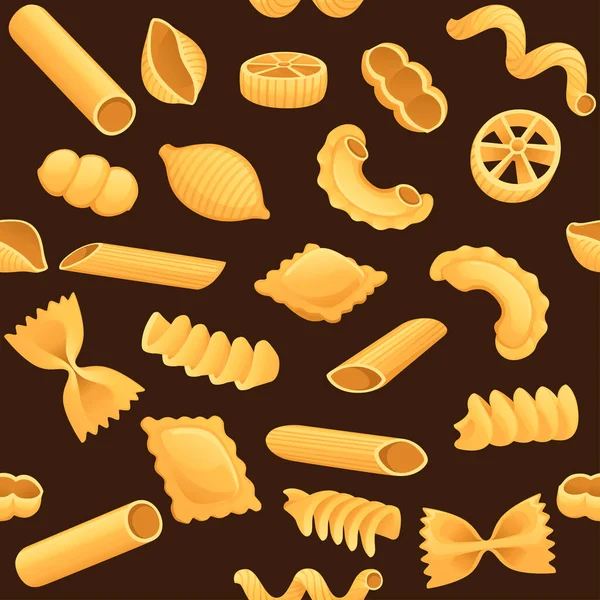 Verschillende Soorten Pasta Naadloze Patroon Vector Illustratie Donkere Achtergrond — Stockvector