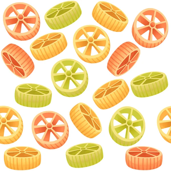 Seamless Pattern Colored Pasta Rotelle Cuisine Staples Vector Illustration White — Stock Vector