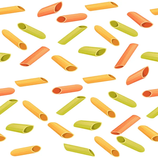 Seamless Pattern Colored Pasta Cavatappi Penne Staples Vector Illustration White — Stock Vector