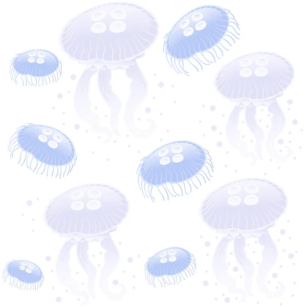 Безшовний Візерунок Блакитними Медузами Векторні Ілюстрації Білому Тлі — стоковий вектор