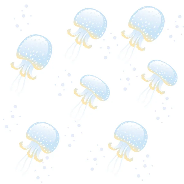 Безшовний Візерунок Блакитними Медузами Векторні Ілюстрації Білому Тлі — стоковий вектор
