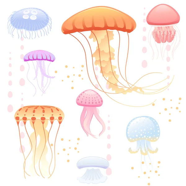 Seamless Pattern Colorful Jellyfish Vector Illustration White Background — Stock Vector