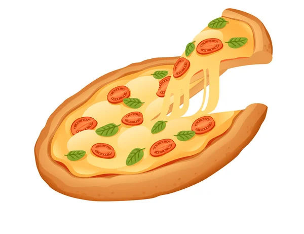 Lekkere Verse Pizza Met Kaas Tomaat Oregano Ontwerp Voor Menu — Stockvector