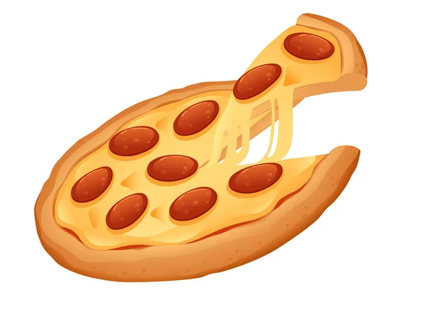带有奶酪和腊肠设计的鲜味披萨 用于在白色背景上孤立的菜单矢量插图 — 图库矢量图片