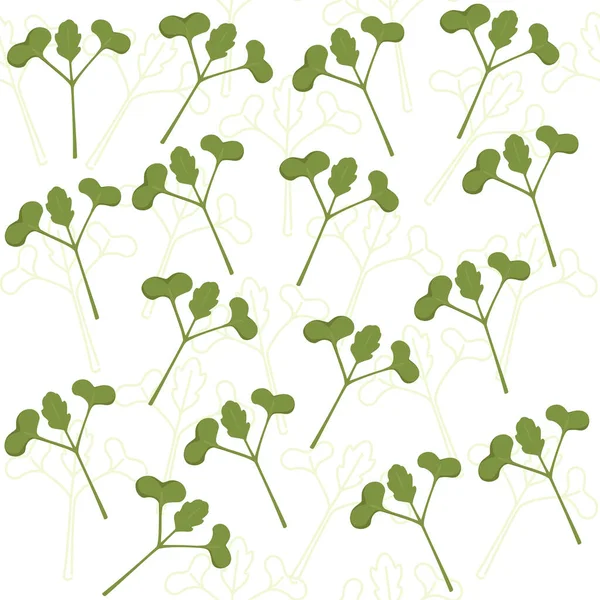 シームレスなパターンマイクログリーンスーパーフード芽ブロッコリー健康的な栄養ベクトル図白の背景 — ストックベクタ