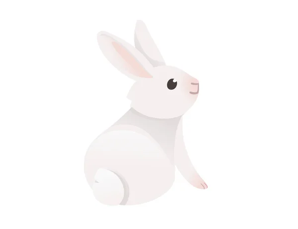 Симпатичный Белый Кролик Сидит Земле Мультяшный Дизайн Животных Векторные Иллюстрации — стоковый вектор