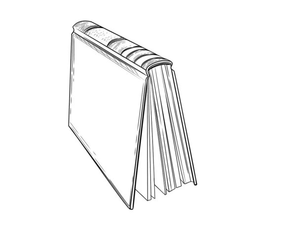 白を基調としたハードカバーベクトルイラストが描かれたアウトラインスタイルのシングルブック — ストックベクタ