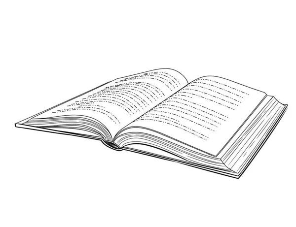 Umrissartiges Einzelnes Geöffnetes Buch Mit Hardcover Vektorillustration Auf Weißem Hintergrund — Stockvektor