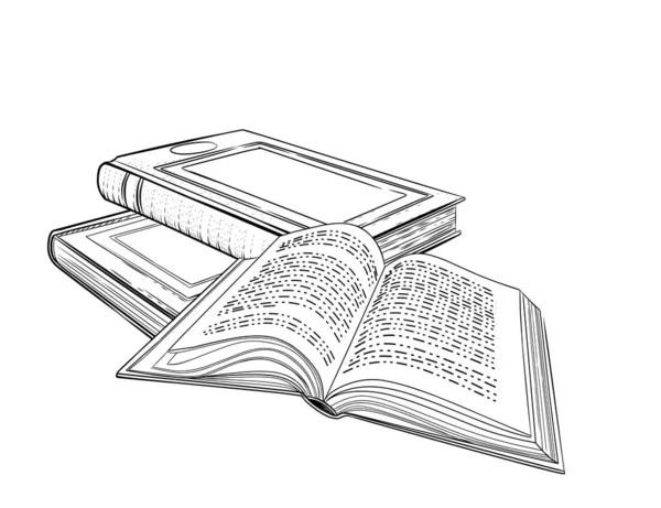 Plan Style Pile Livres Avec Illustration Vectorielle Couverture Rigide Isolé — Image vectorielle