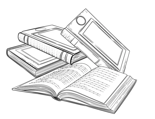 Esboço Estilo Pilha Livros Com Capa Dura Vetor Ilustração Isolado — Vetor de Stock