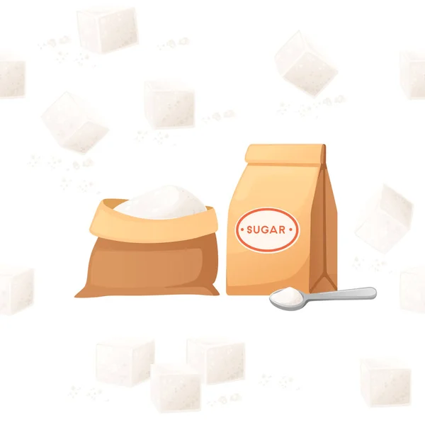 Kusursuz Desenli Beyaz Küp Kağıt Torbada Granüle Şeker Ile Beyaz — Stok Vektör