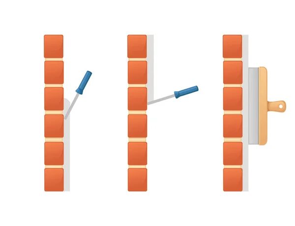 Plâtrage Mur Briques Rouges Avec Spatule Couteau Mastic Vecteur Illustration — Image vectorielle
