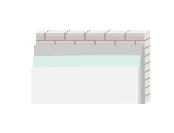 带隔热层的砖墙和白色背景上隔离的填充物矢量图解 — 图库矢量图片