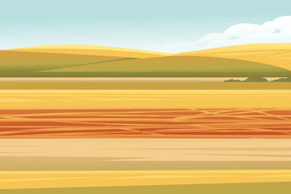 Landsbygdslandskap Med Quinoa Blommande Växt Fält Spannmål Grödor Vektor Illustration — Stock vektor
