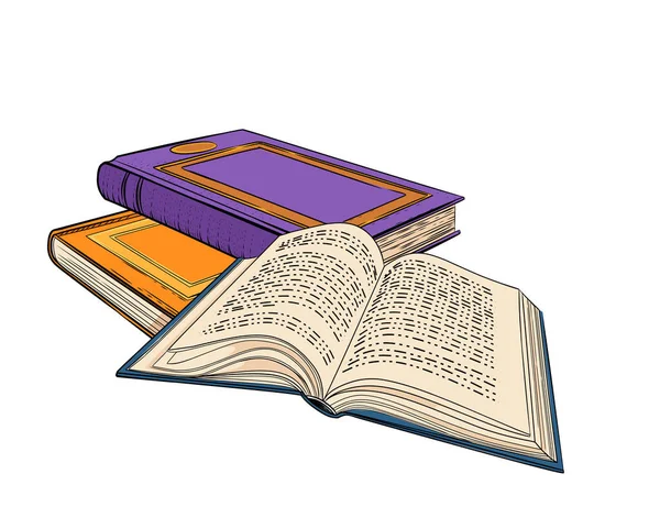 Pilha Estilo Desenhada Mão Livros Com Ilustração Vetorial Capa Dura — Vetor de Stock