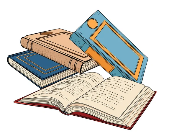 Pilha Estilo Desenhada Mão Livros Com Ilustração Vetorial Capa Dura — Vetor de Stock