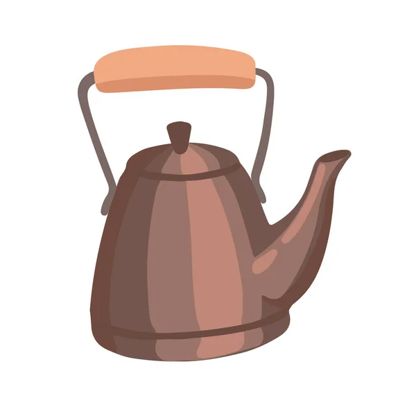 简单复古茶壶 带有木制手柄矢量图解 独立于白色背景 — 图库矢量图片