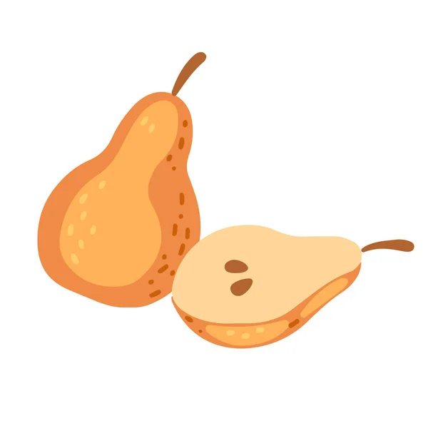 Yellow Whole Half Pear Tasty Sweet Fruit Vector Illustration Isolated — Stock Vector