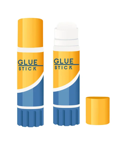 Glue Stick Lid Open Closed Paper Glue Vector Illustration Isolated — Stock Vector