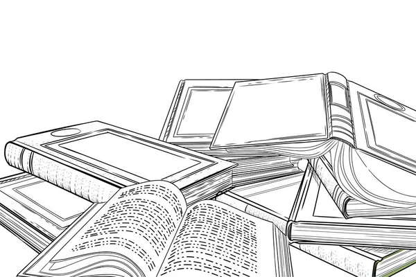 Большая Куча Книг Векторной Иллюстрацией Твердом Переплете Белом Фоне — стоковый вектор
