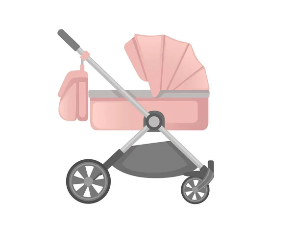 Carro Bebé Color Rosa Sobre Ruedas Ilustración Vectorial Aislado Sobre — Archivo Imágenes Vectoriales
