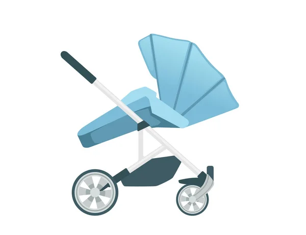 Carro Bebé Color Azul Sobre Ruedas Ilustración Vectorial Aislado Sobre — Archivo Imágenes Vectoriales