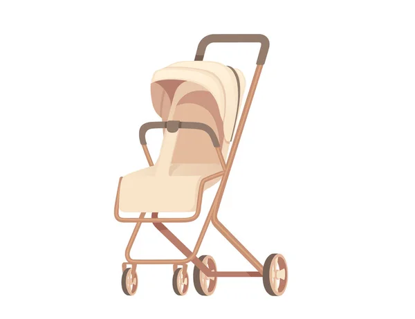Colore Beige Baby Carrozza Ruote Vettoriale Illustrazione Isolato Sfondo Bianco — Vettoriale Stock
