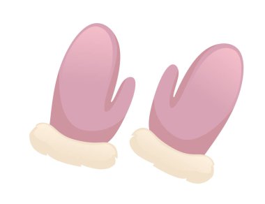 Sıcak tekstil kış eldivenleri beyaz arka planda pembe renk vektör çizimi.