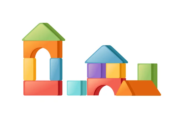 Helle Farbige Kunststoffsteine Für Den Bau Sicherer Babyspielzeug Vektor Illustration — Stockvektor