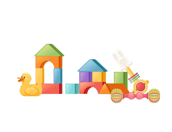 Set Van Heldere Baby Speelgoed Vector Illustratie Geïsoleerd Witte Achtergrond — Stockvector
