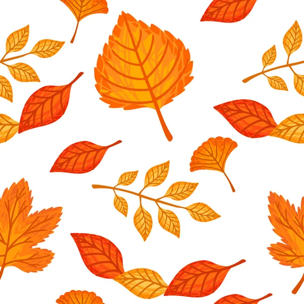 Naadloos Patroon Van Kleurrijke Herfstbladeren Vector Illustratie Witte Achtergrond — Stockvector