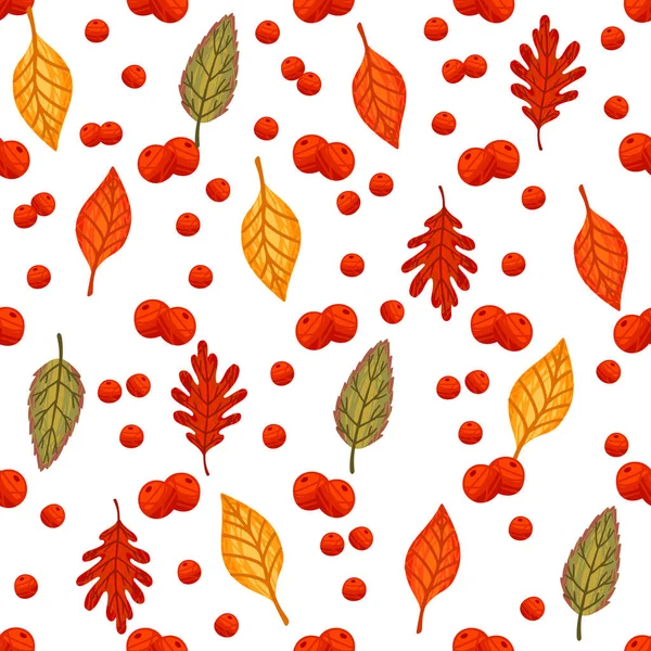 白い背景にカラフルな紅葉のベクトルイラストのシームレスなパターン — ストックベクタ