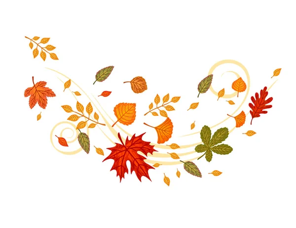 Autumn Leaves Flying Wind Vector Illustration White Background — Stock Vector