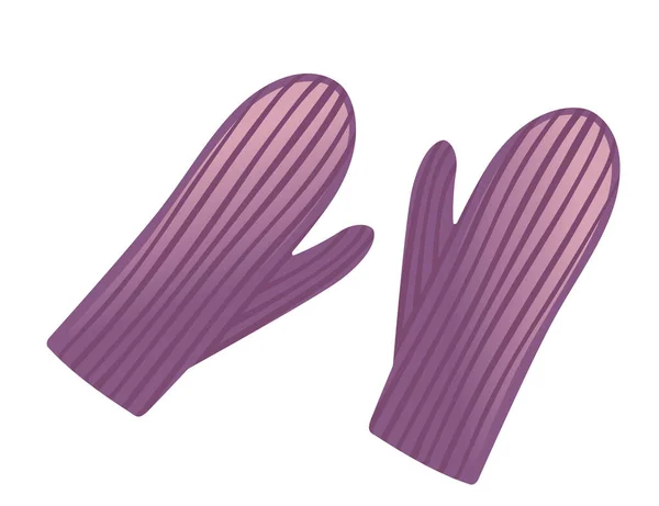 白色背景下冬季手套紫色彩色矢量图解的温纺织品对 — 图库矢量图片