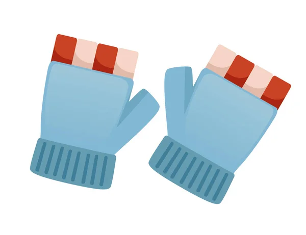 Warm Textile Pair Winter Gloves Blue Color Vector Illustration White — Stock Vector