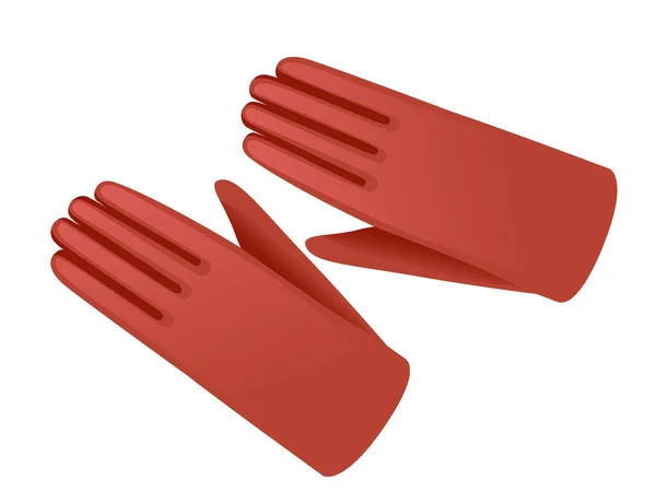 Cálido Par Textil Invierno Guantes Rojo Vector Color Ilustración Sobre — Vector de stock