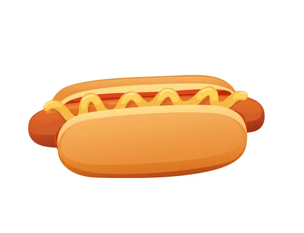 Fast Food Klassieke Hotdog Met Broodworst Mosterd Ketchup Vector Illustratie — Stockvector