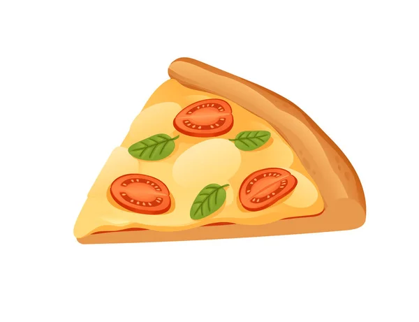 Egy Szelet Pizza Sajt Paradicsom Bazsalikom Vektor Illusztráció Elszigetelt Fehér — Stock Vector