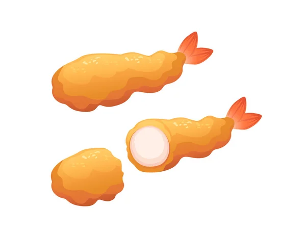 Fast Food Gebakken Garnalen Smakelijke Zeevruchten Vector Illustratie Geïsoleerd Witte — Stockvector