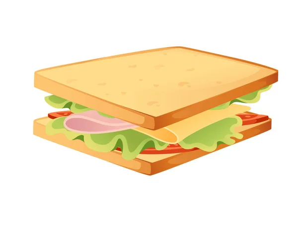 Sandwich Cuadrado Con Lechuga Jamón Tomate Vector Ilustración Aislado Sobre — Vector de stock
