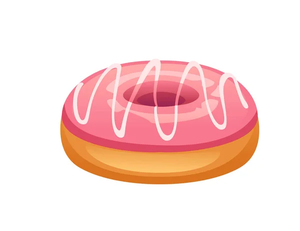 Doce Saboroso Donut Com Esmalte Rosa Ilustração Vetorial Isolado Fundo — Vetor de Stock