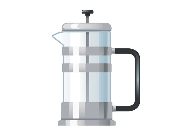 Fransk Press Kaffebryggare Modern Design Med Glas Och Stål Vektor — Stock vektor