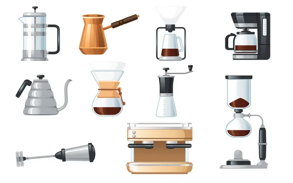 Kolekcja Elementów Ekspres Kawy Nowoczesny Retro Sprzęt Kawy Wektor Ilustracji — Wektor stockowy